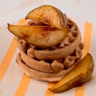 Vegan Cinnamon Waffles + Caramelized Pears